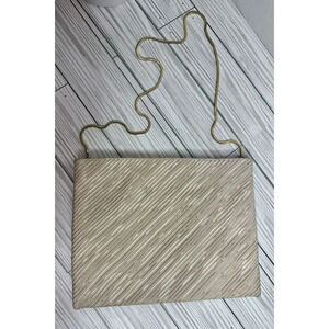 Vintage Ivory Gold Strap Clutch Handbag Reva Cream Silk Pleated Classic Design